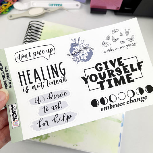 Mental Health Matters B&W Typography Script Stickers