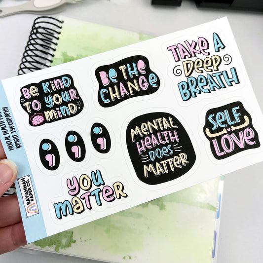 Mental Health Matters Bright Typography Script Stickers